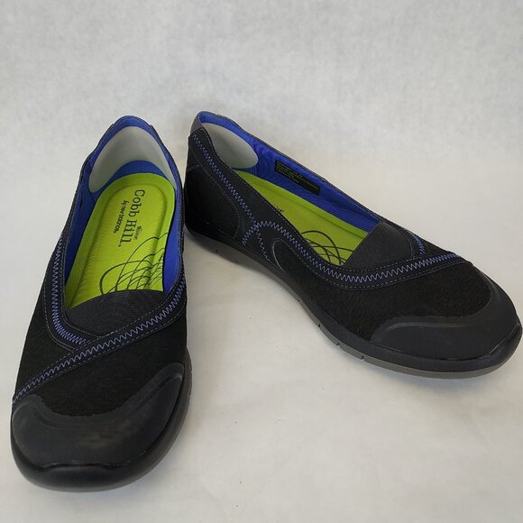 Cobb Hill FitSpa Flat Women's 7.5 Wide Pull On Shoe Black Blue Comfort Arch Supt - Picture 2 of 13